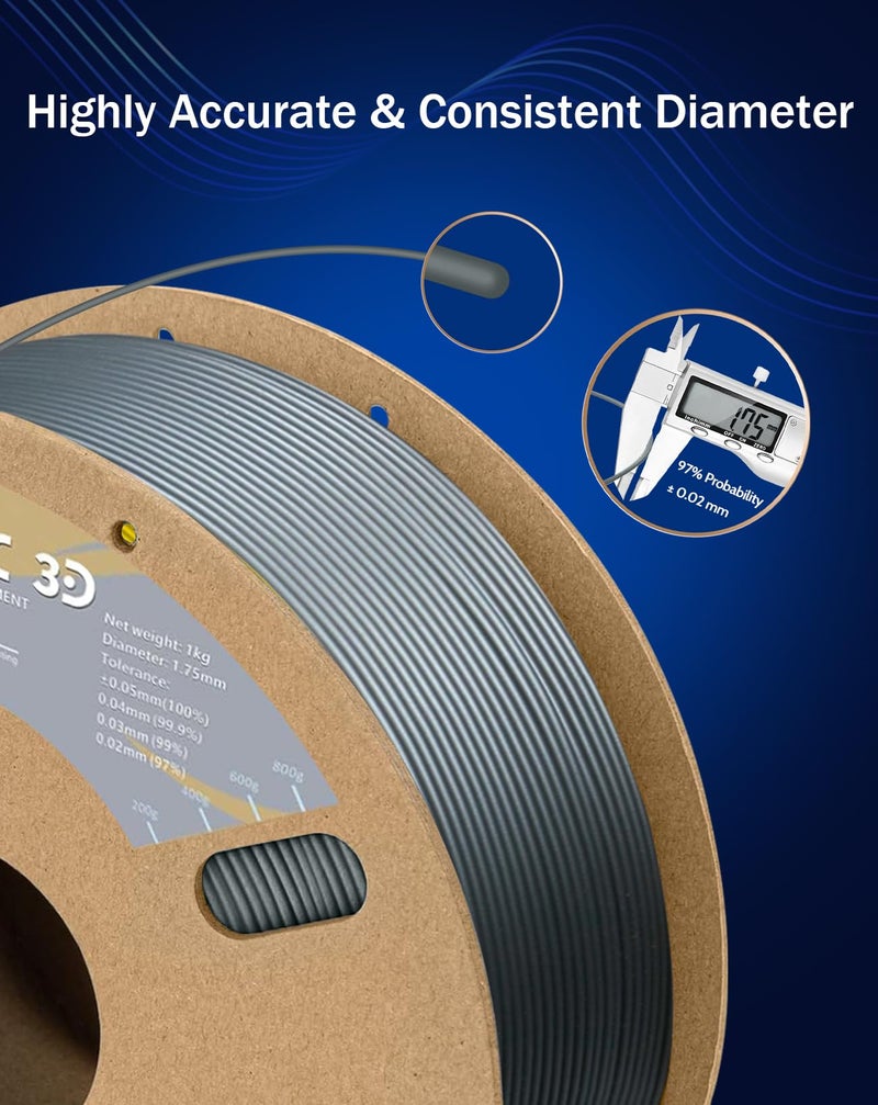 DURAMIC 3D PETG Filament 1.75mm Silver, 3D Printing Filament 1kg Spool(2.2lbs), Silver Filament 1.75mm Dimensional Accuracy +/- 0.05 mm Non-Tangling Non-Clogging Non-Stringing - Image 2